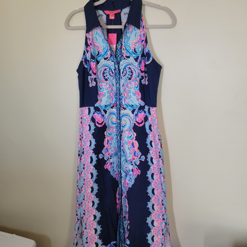 NWT Lilly Pulitzer Novah Stretch Midi Dress High Tide Navy Size 6 - Picture 4 of 7